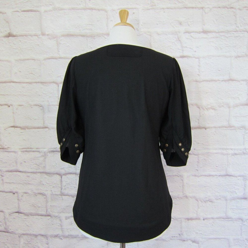 41 Hawthorn Stitch Fix Black Chiffon Brass Studded Notch Collar Blouse size S - Picture 3 of 6